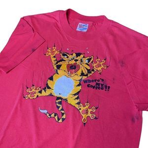 Vintage Cat T Shirt Size Large Where's My Coffee? Red Crazy Lady Single Stitch